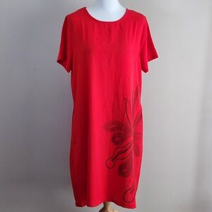 Cherie Bliss Floral Shift Dress Womens XL Red Black Viscose Casual Party Summer